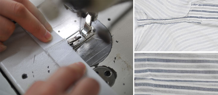 橡筋N型缝制；梭织缝制细节